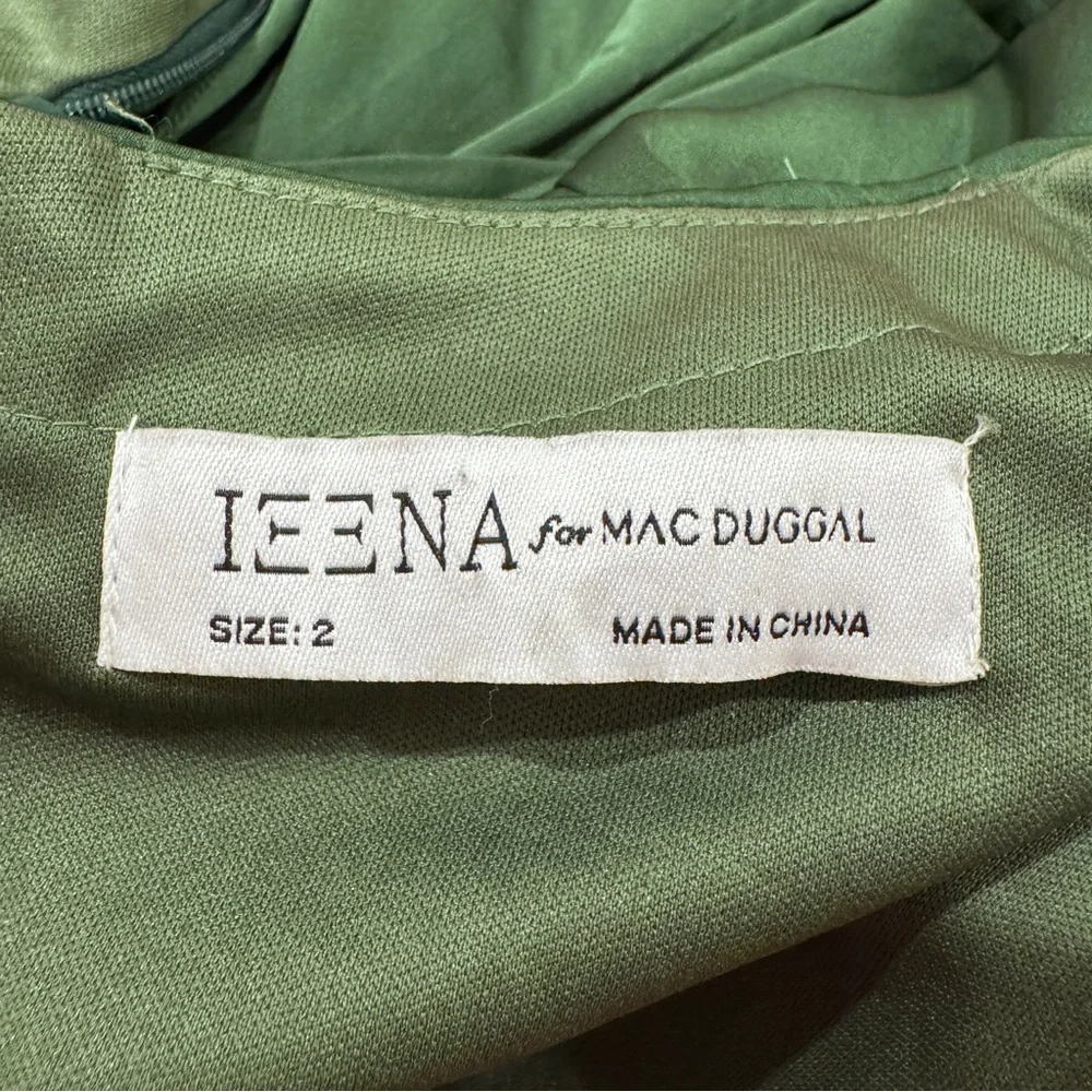 Mac Duggal Satin Puff Shoulder Rhinestone Gown Formal Party Prom #55702 Green 2 - Picture 3 of 15